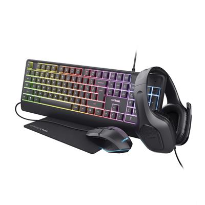 TRUST GAMING Kit 4en1 GXT 792 Mou+Tec+Aur+Pad Black US